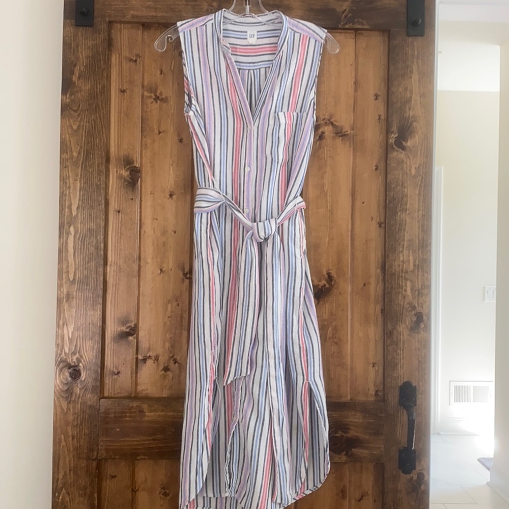 GAP Striped Midi Dress in White, Blue, Pink